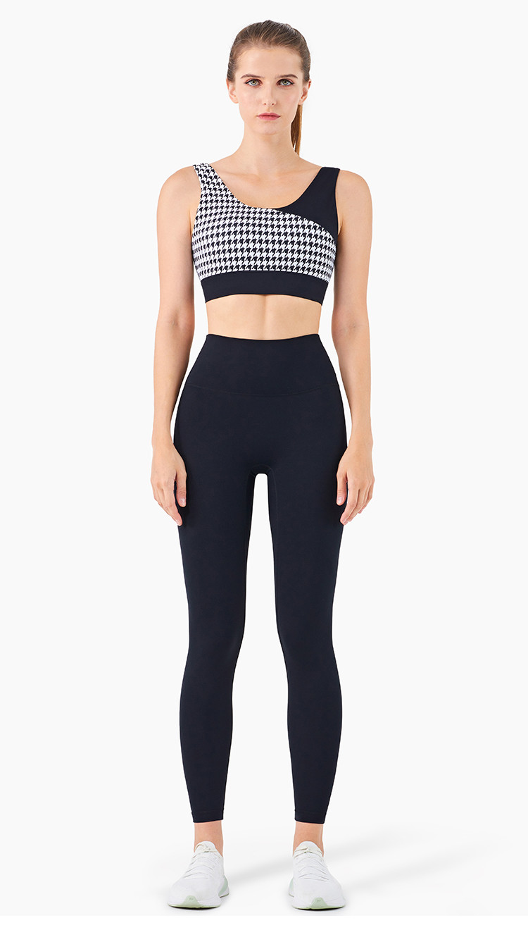 Yoga Leggings With Houndstooth Sports Bra Gym Activewear0101
